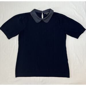 Adrianna Papell Women Sweater Top Med Short Sleeve Dot Collar Coquette‎ Academia